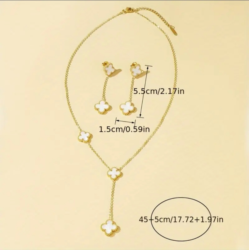 3 Pcs Stainless Steel Necklace / Earrings Jewelry Set.Gold Toned. - Picture 2 of 5